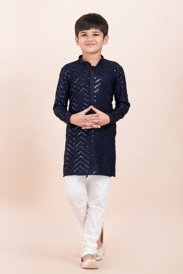 Angasudha Midnight Blue Sequin Embroidered Kurta Set for Boys