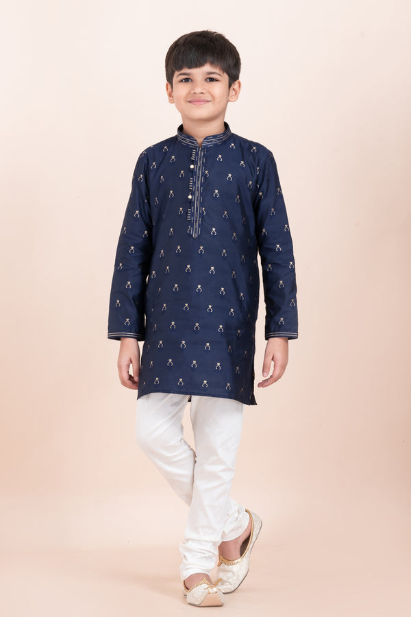 Angasudha Navy Blue Embroidered Kurta Set for Boys