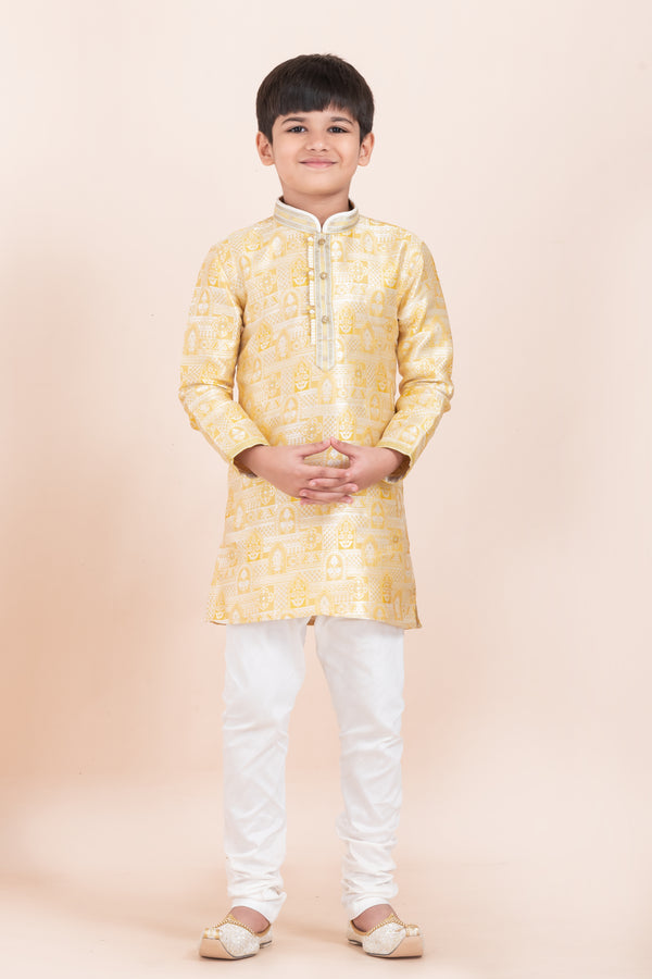 Angasudha Golden Temple Motif Jacquard Kurta Set for Boys