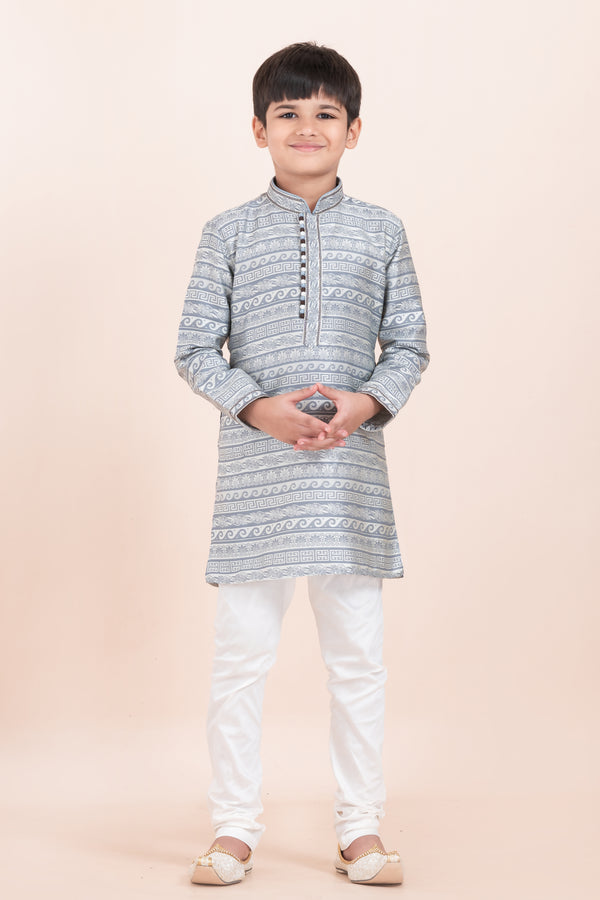 Angasudha Silver Woven Brocade Kurta Set for Boys