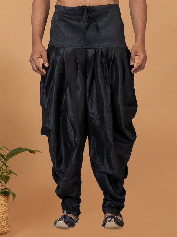 Angasudha Classic Black Pleated Dhoti Pant