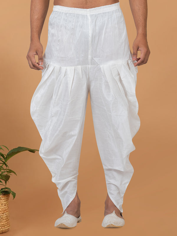 Angasudha Classic White Side-Pleated Dhoti Pant