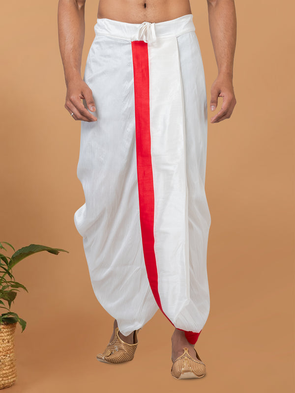Angasudha Classic White Dhoti Pant with Red Border