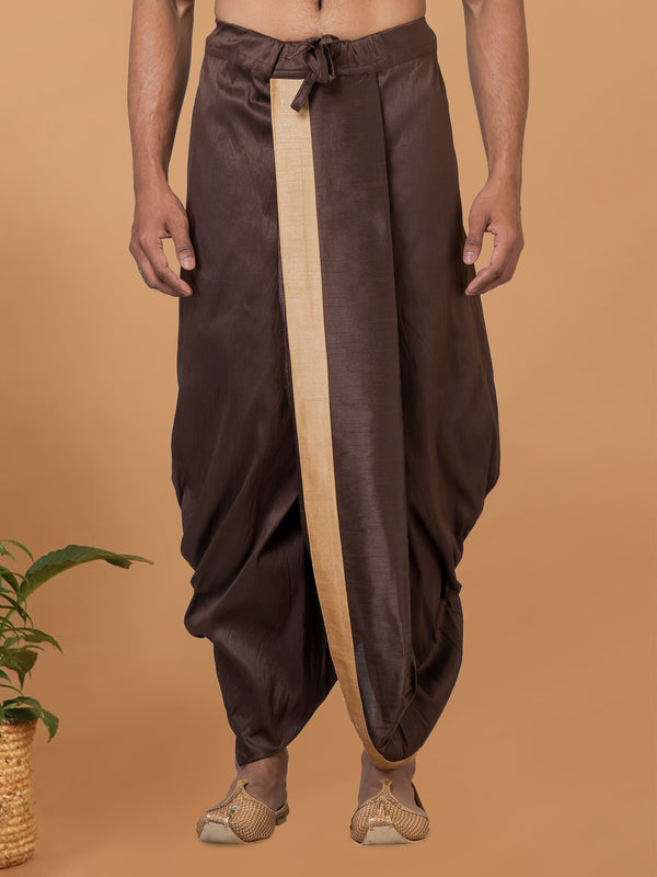 Angasudha Coffee Brown Dhoti with Beige Border – Bengali Traditional & Festive Wear