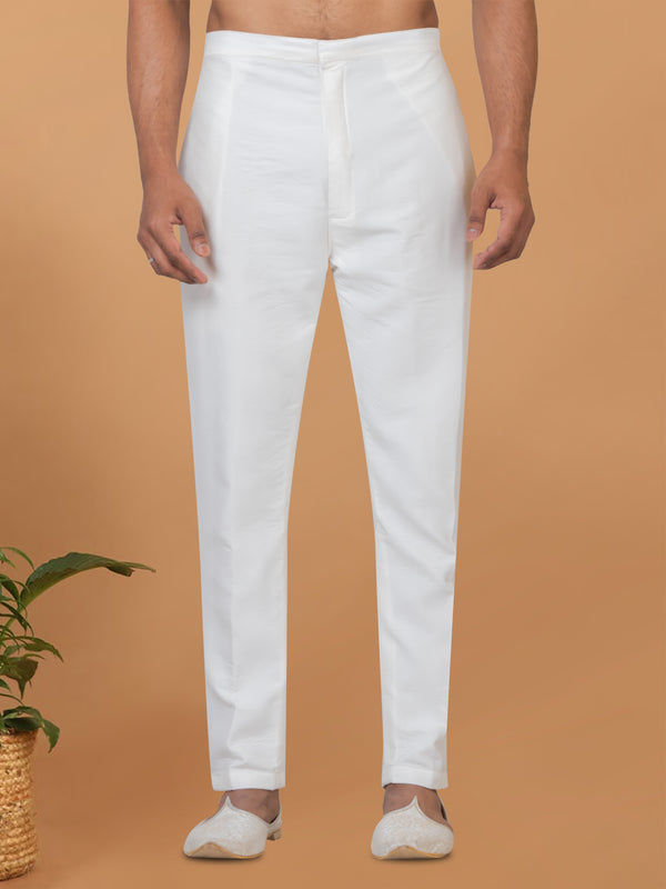 Angasudha Classic White Art Silk Ethnic Trouser