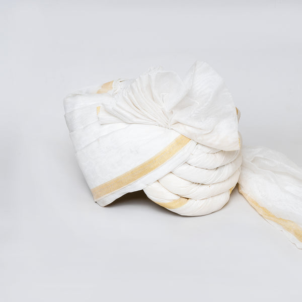 Angasudha Classic White Cotton Pagdi with Subtle Gold Border